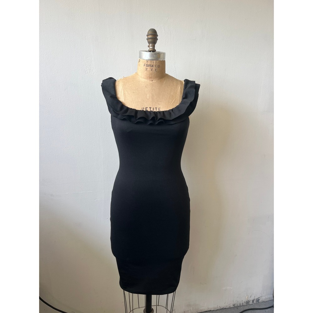 Zara Trafaluc Black Ruffle Square Neck Bodycon Midi Dress Spring Summer 2017 S